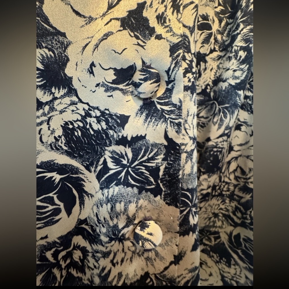Vintage 80s Russ Dark Navy Cream Floral Blouse Pleated Skirt Set Size 12 - Picture 5 of 9